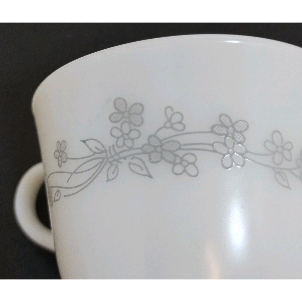 4‎ Vintage Corelle Corning Pyrex Gray Floral Ribbon Bouquet Coffee Mug Tea  4 - Picture 4 of 7
